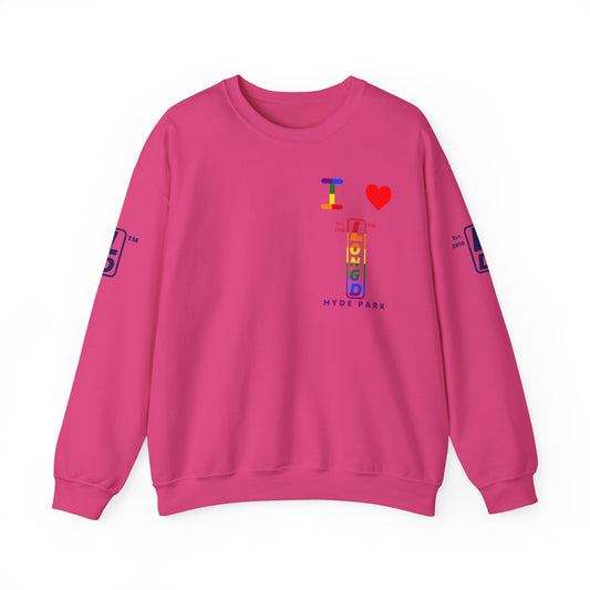 I Luv LongD positive horizontal 6-striped Hyde Park upright 4-print single-breasted logo crewneck sweatshirt (Pride colors)
