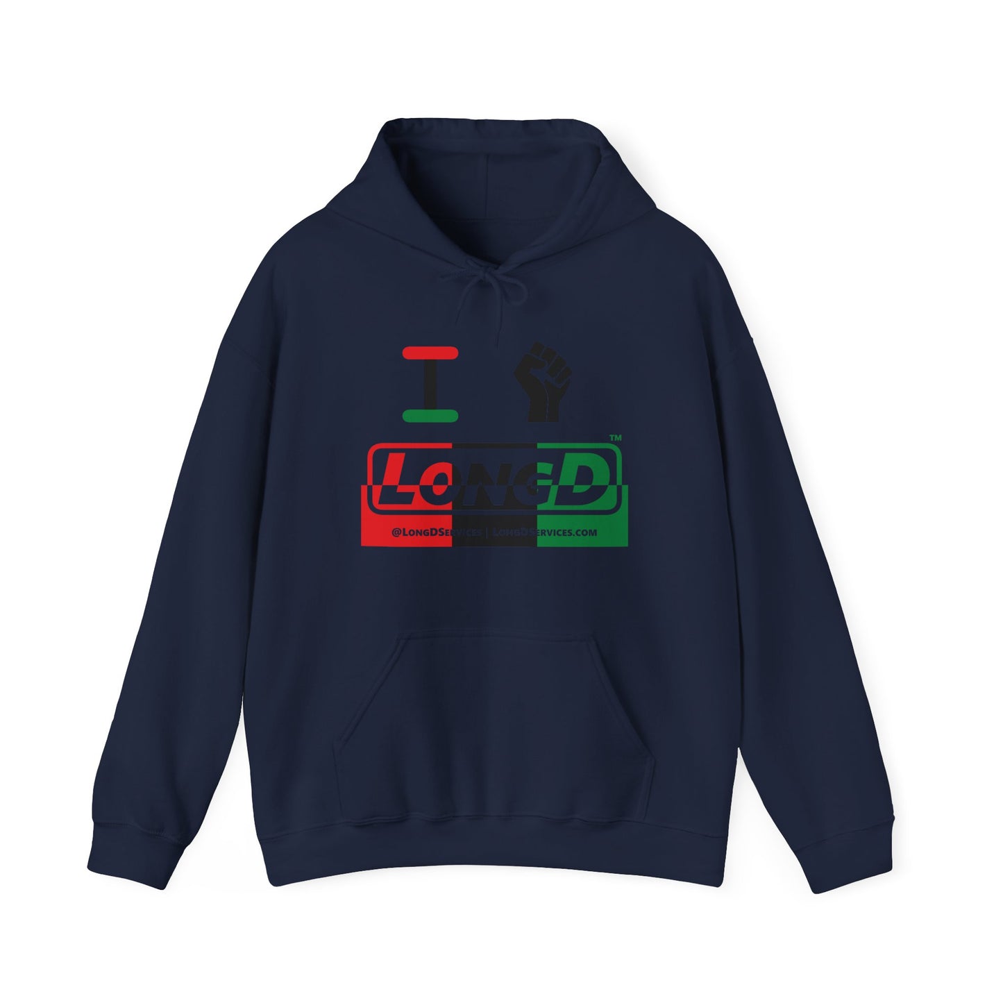 I Fist LongD® Logo Hoodie with Juneteenth black fist positive top negative bottom text