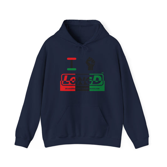 I Fist LongD® Logo Hoodie with Juneteenth black fist positive top negative bottom text