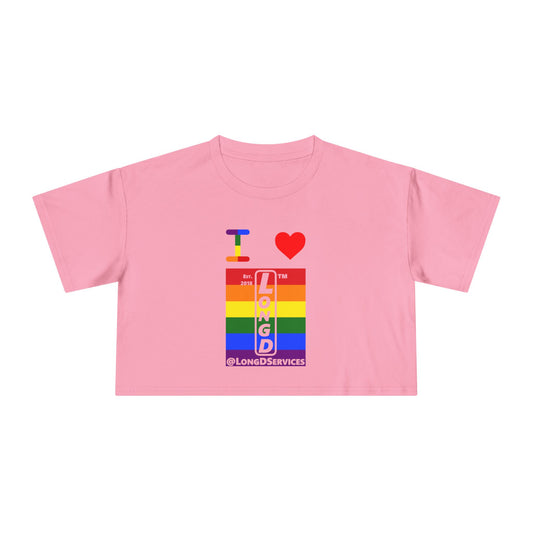 I Luv LongD Mixed horizontal 6-striped upright front-back tag logo crop tee (Pride colors)