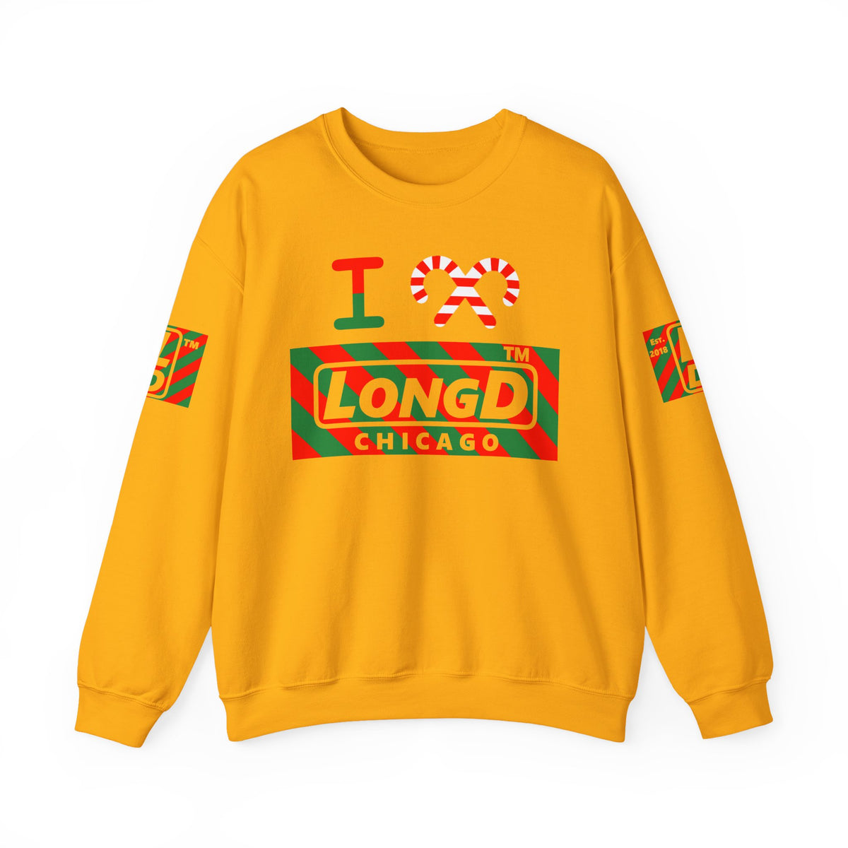 I candy cane LongD Chicago negative 12-striped 4-print logo crewneck sweatshirt
