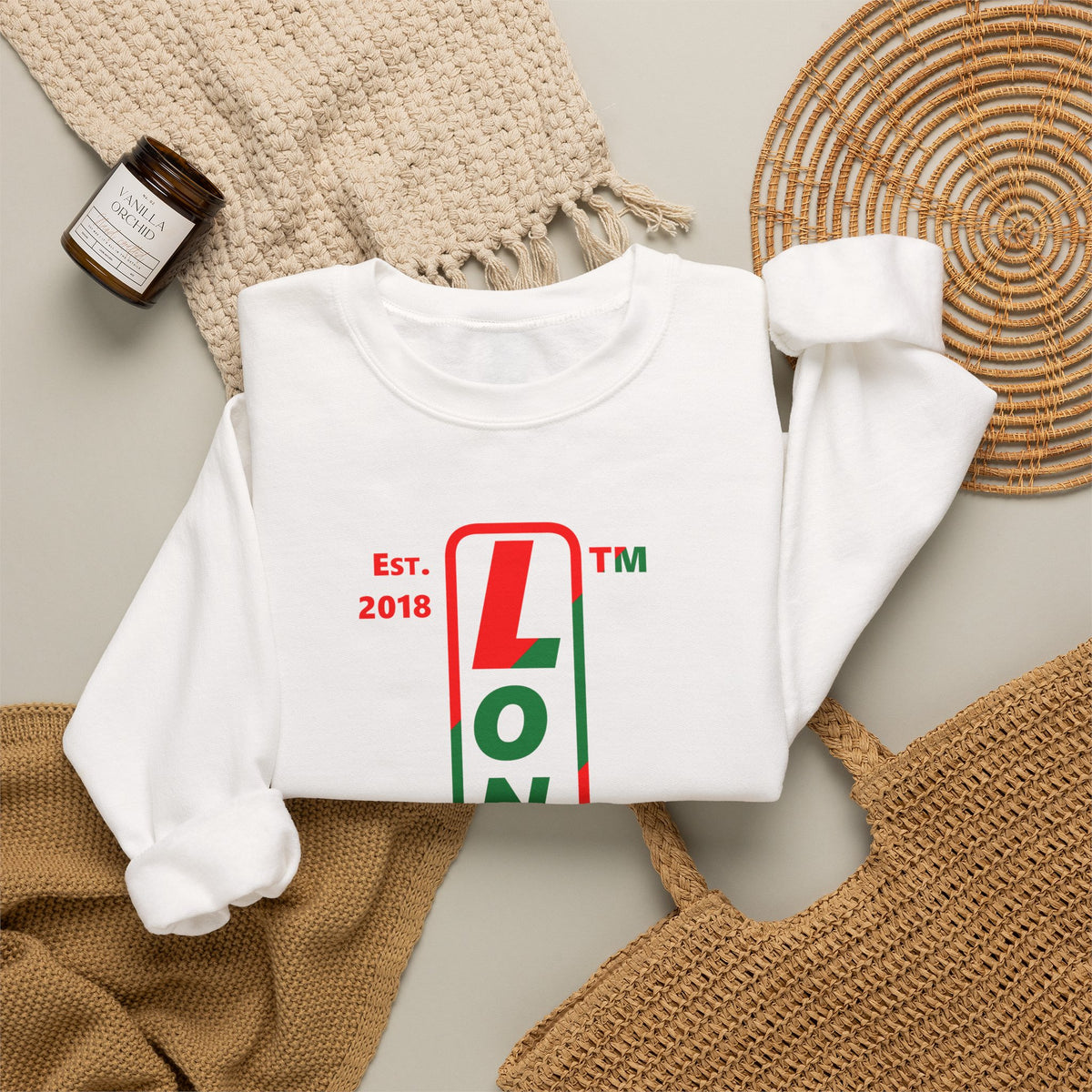 LongD Hyde Park positive upright pixel-weighted 4-striped logo (Xmas colors) crewneck sweatshirt