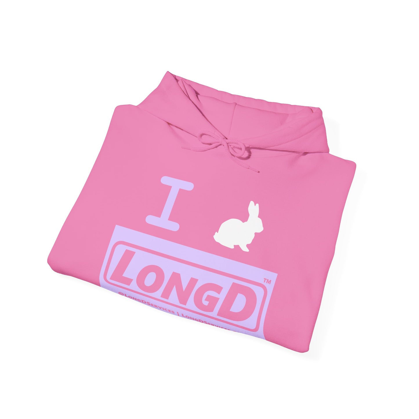I Bunny LongD® Logo Hoodie Pastel purple negative text (White Easter Bunny)