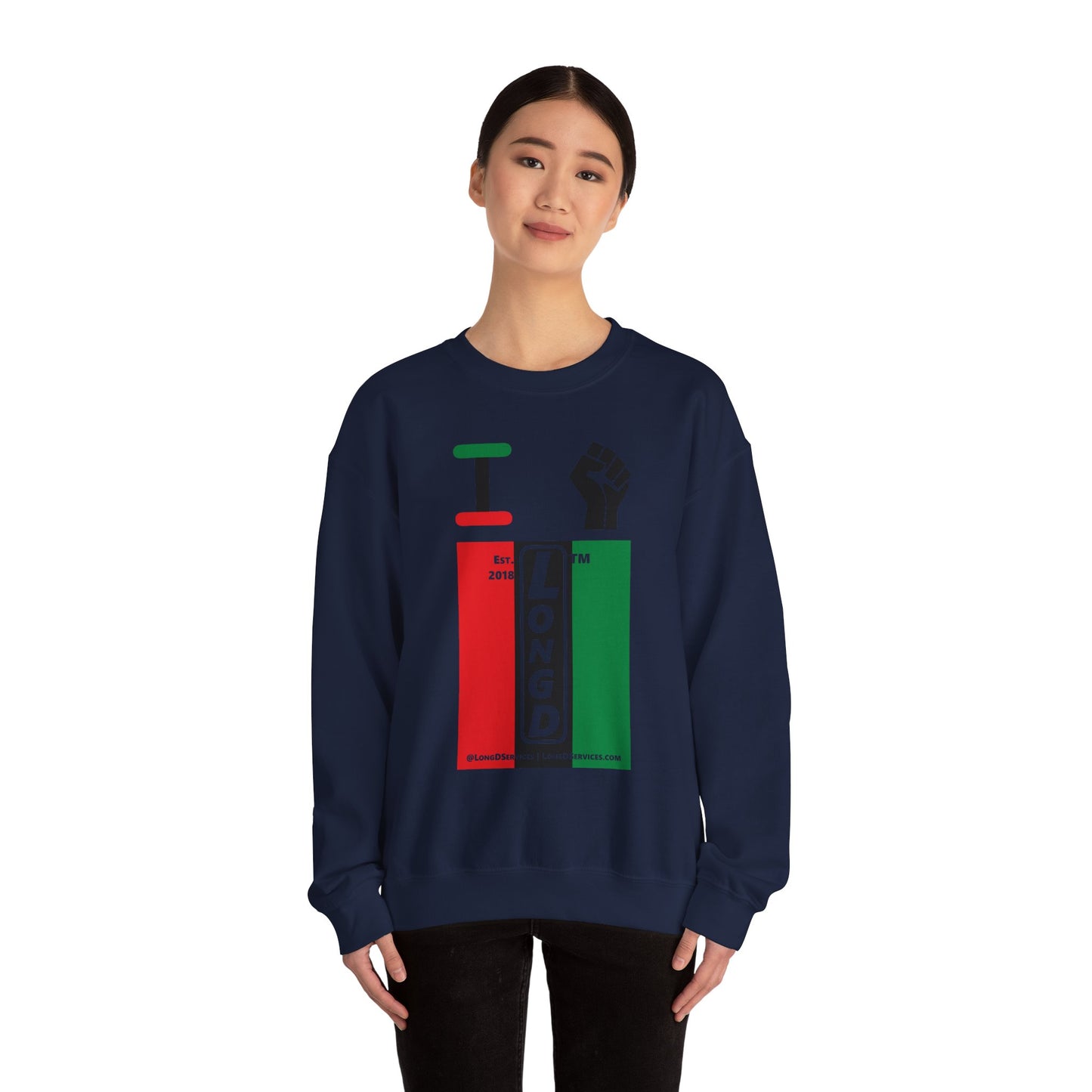 I Fist LongD negative vertical 3-striped tag-domain upright logo crewneck sweatshirt