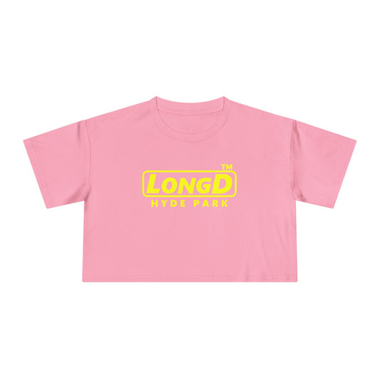 LongD Hyde Park positive alternate basic Yellow (FFFF00) logo crop tee