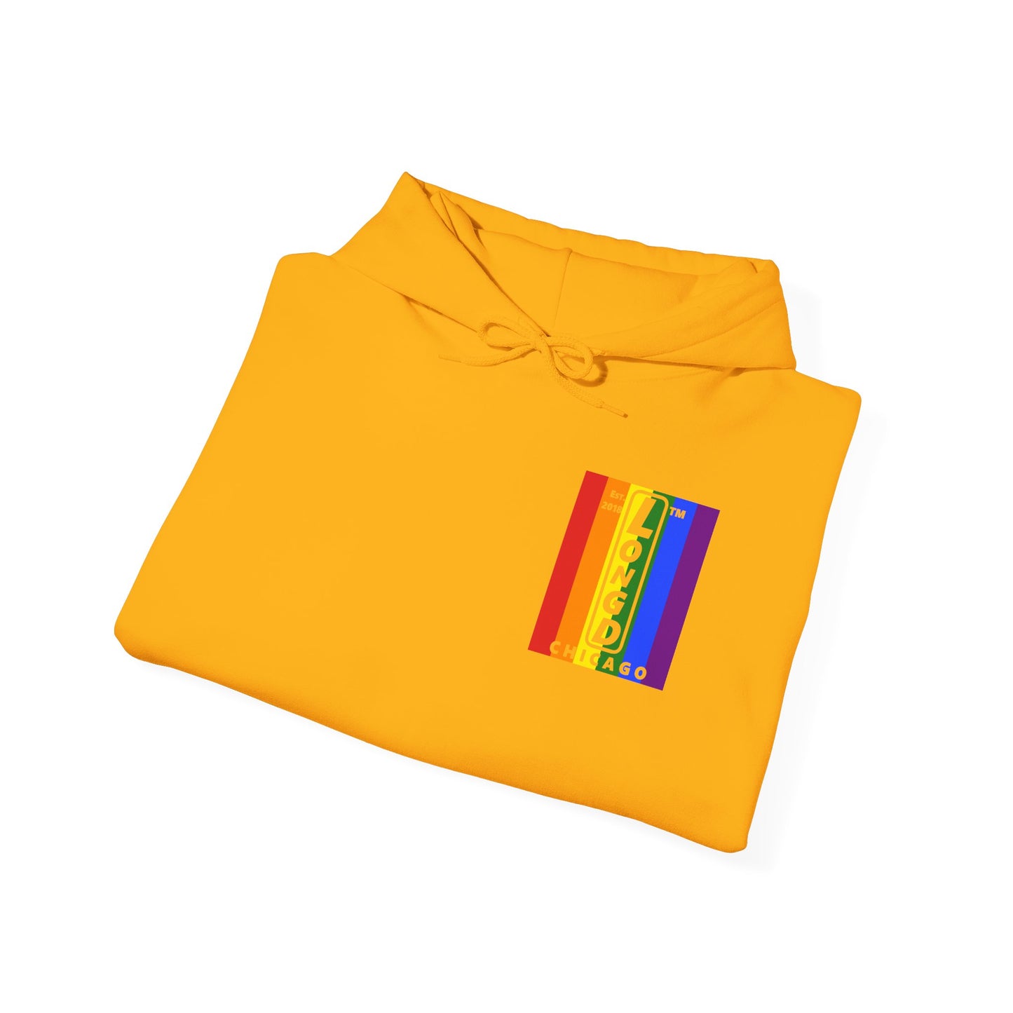 LongD single-breasted negative vertical 6-striped front-back upright Chicago logo hoodie (Pride colors)