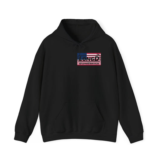 LongD® negative flag front-back single breasted tag logo hoodie (patriotic colors)