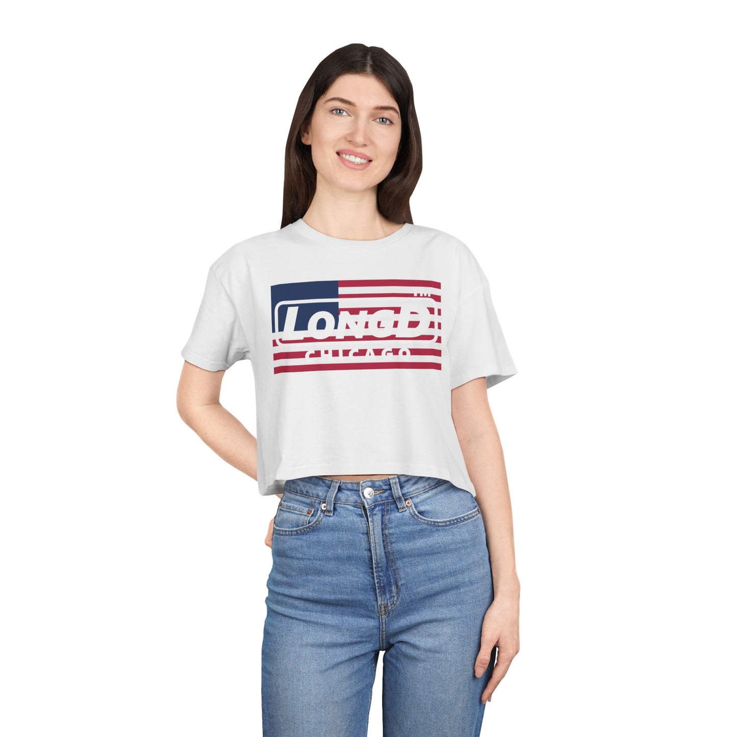 LongD negative flag Chicago Logo Crop Tee (Patriotic colors)