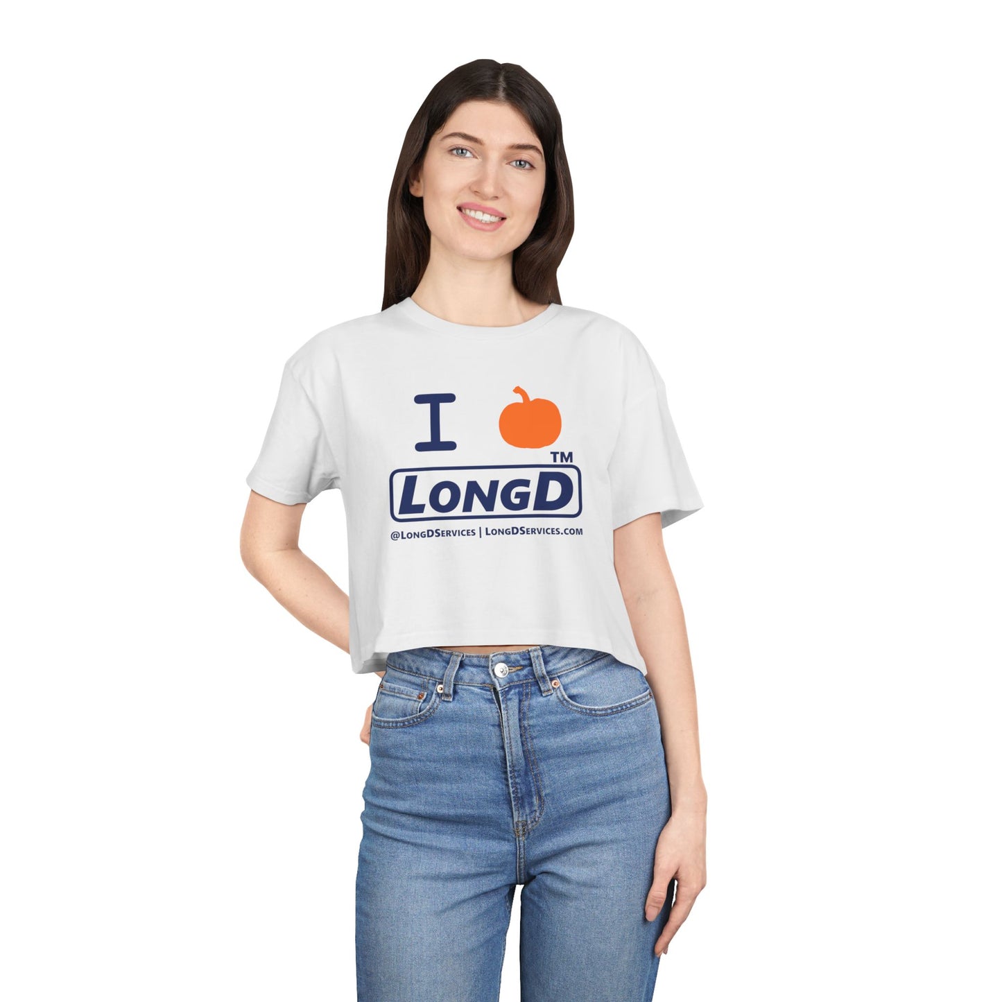 I pumpkin LongD Tag-domain positive basic Navy (002060) front-back logo crop tee