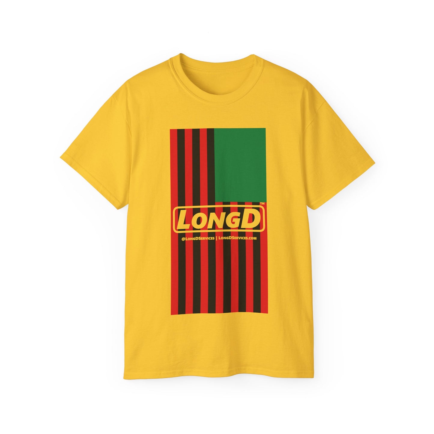 LongD® Logo Cotton Tee Juneteenth vertical African-American flag negative text