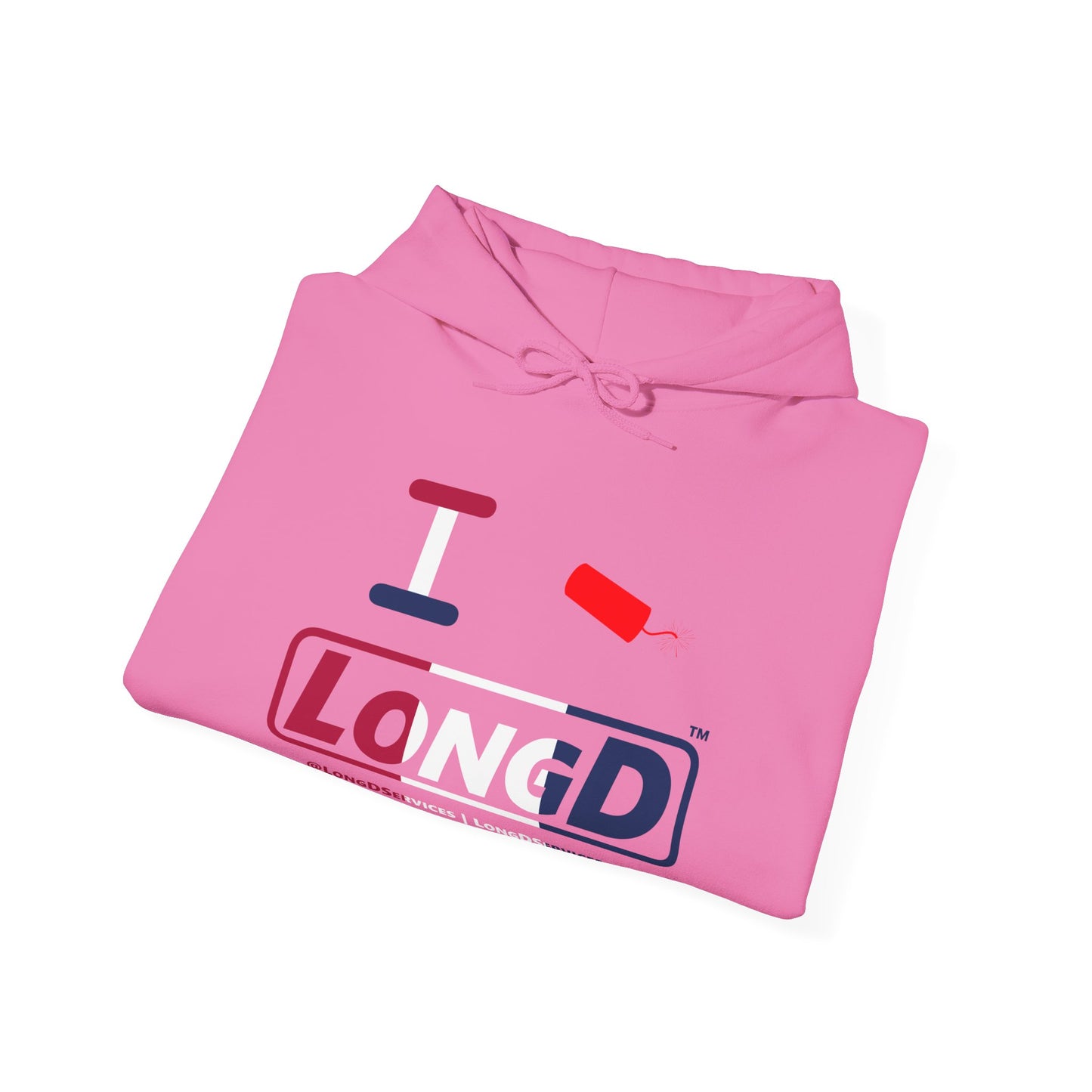 I Firecracker LongD® Logo Hoodie red, white and blue positive thirds