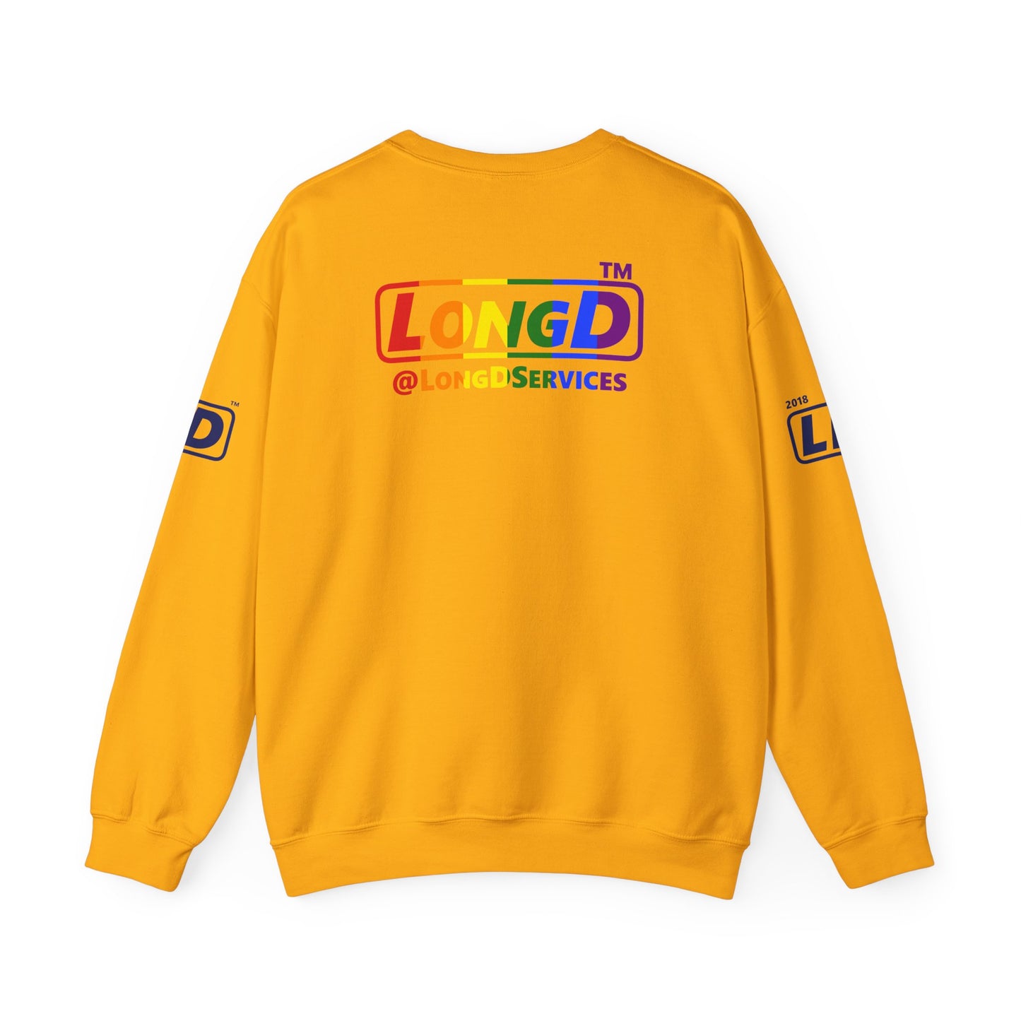 I Luv LongD official basic 4-print tag-domain logo crewneck sweatshirt with Pride heart