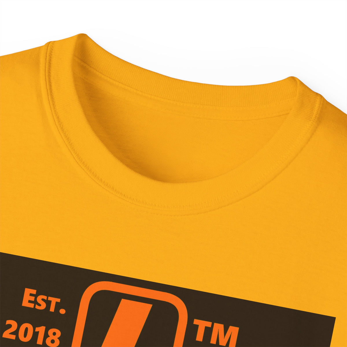 LongD Tag-domain upright front-back logo orange (FE7518) on Black (000000) cotton tee