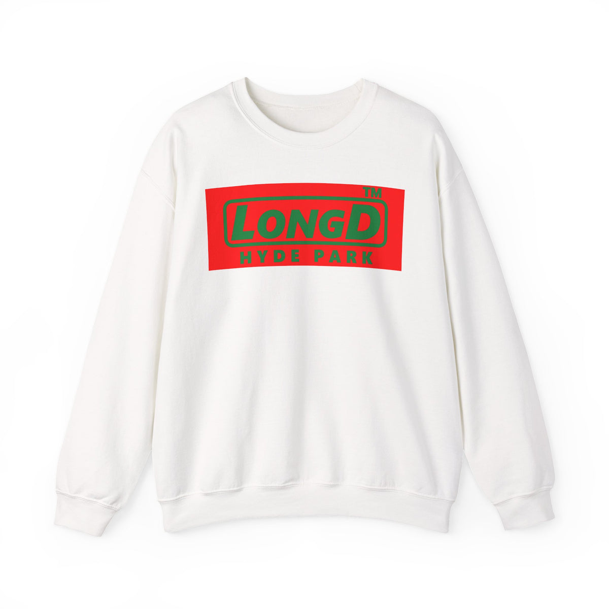 LongD Hyde Park logo positive green on negative red (Xmas colors) crewneck sweatshirt