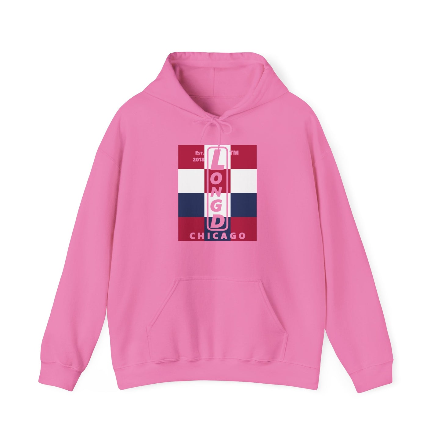 LongD® negative 4x3 upright Chicago logo hoodie