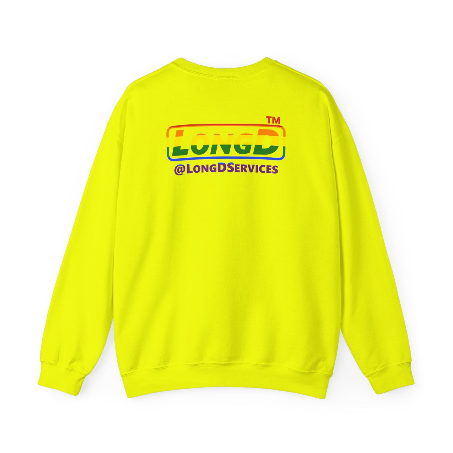 I Luv LongD positive horizontal striped front-back Chicago logo crewneck sweatshirt (Pride colors)