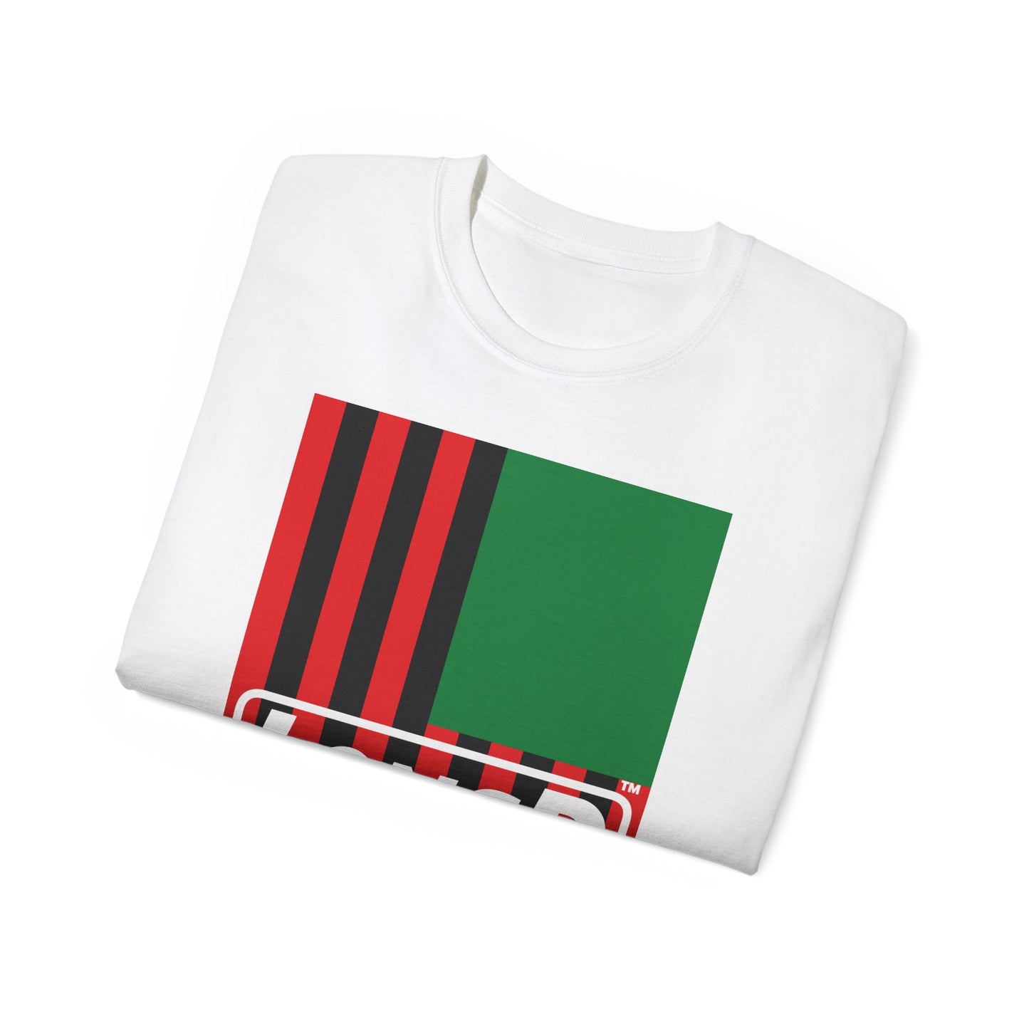 LongD® Logo Cotton Tee Juneteenth cropped vertical African-American flag negative text