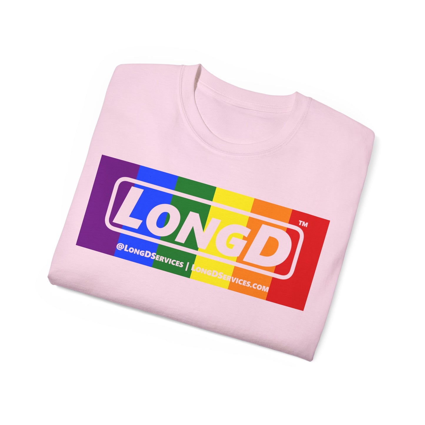LongD® Logo Cotton Tee Pride rainbow negative text