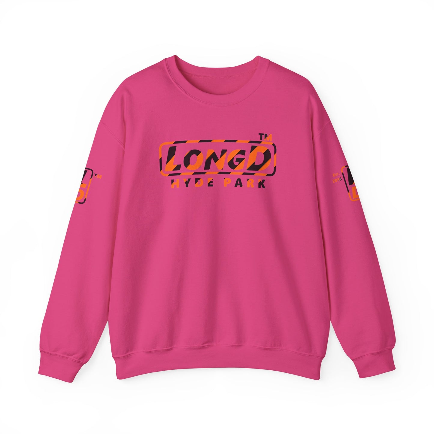 LongD Hyde Park positive 12-striped 4-print logo (Halloween colors) crewneck sweatshirt