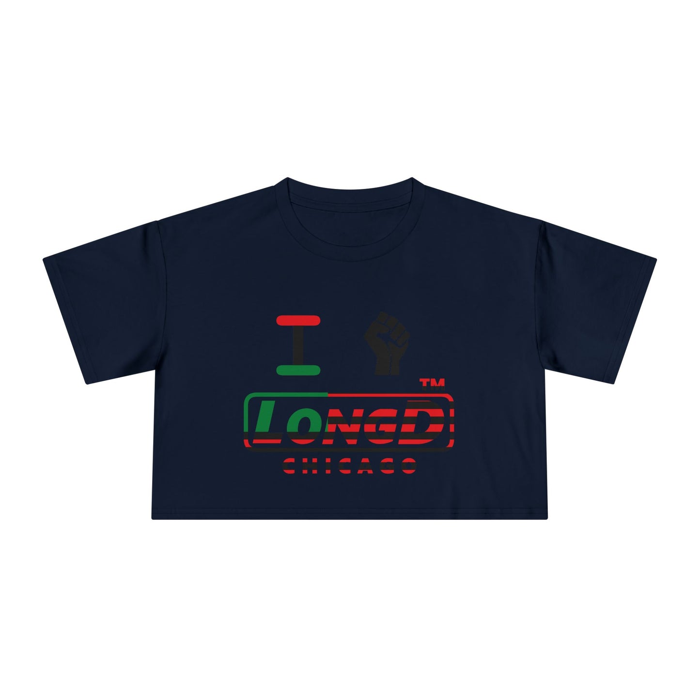 I fist LongD positive flag Chicago logo crop tee