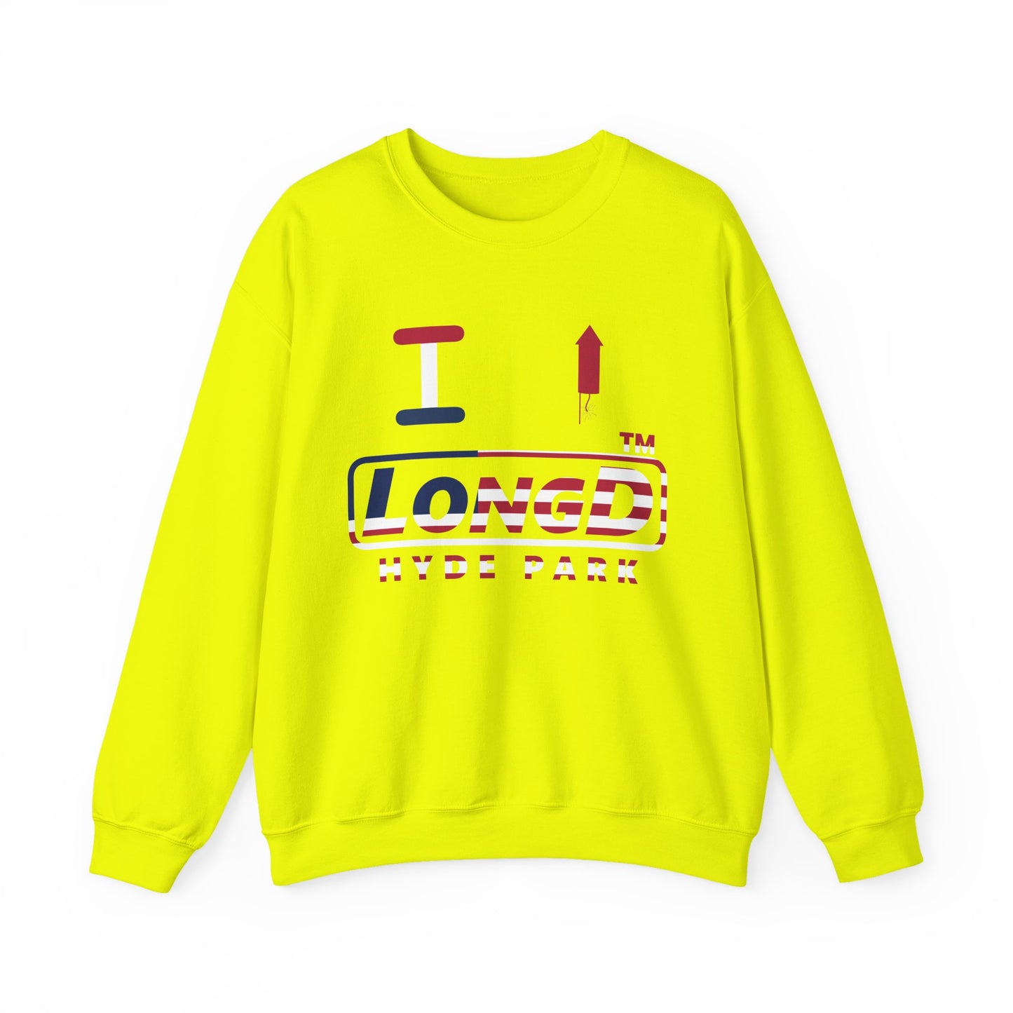 I firecracker LongD positive flag Hyde Park logo crewneck sweatshirt