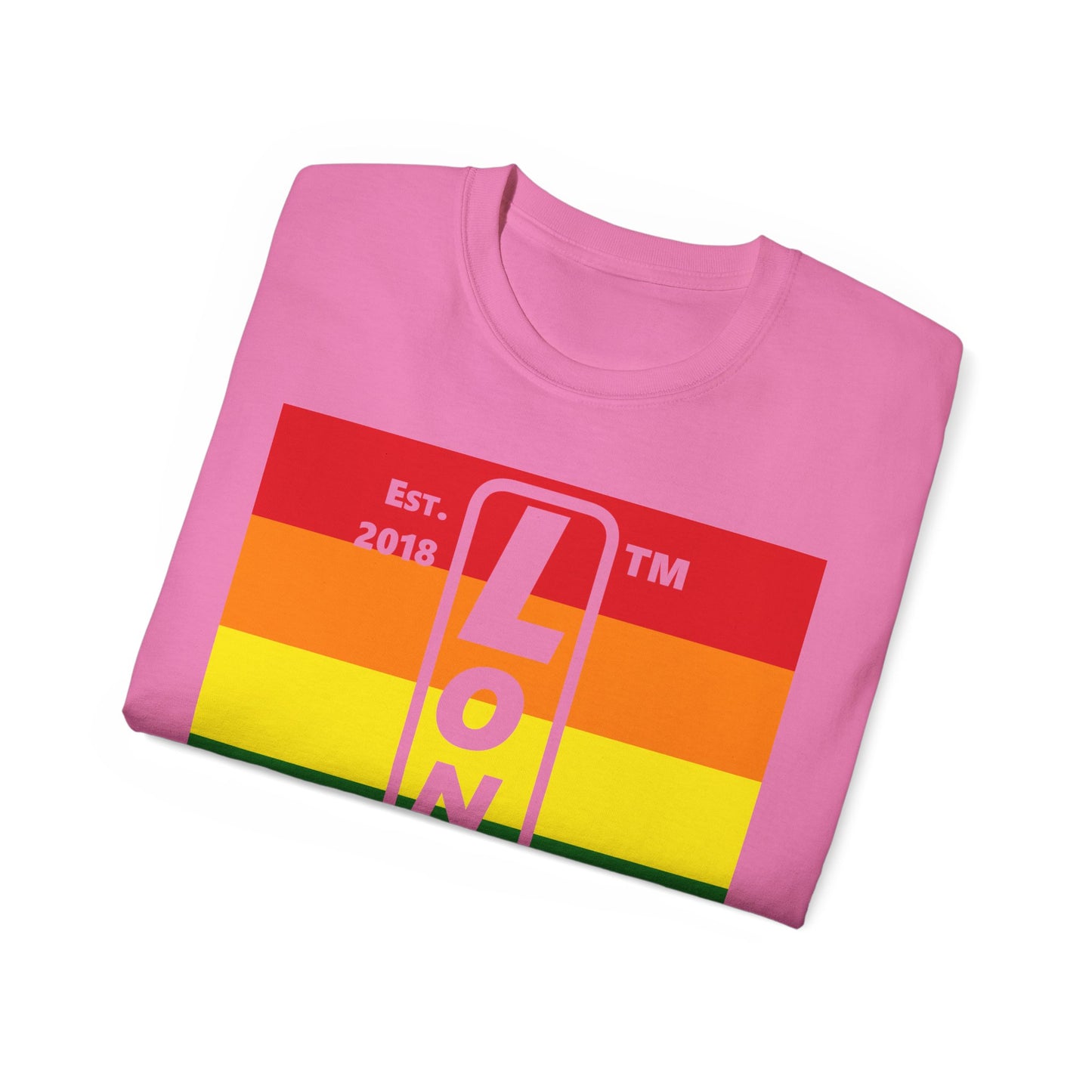 LongD Cotton Tee negative horizontal striped Hyde Park upright logo (Pride colors)
