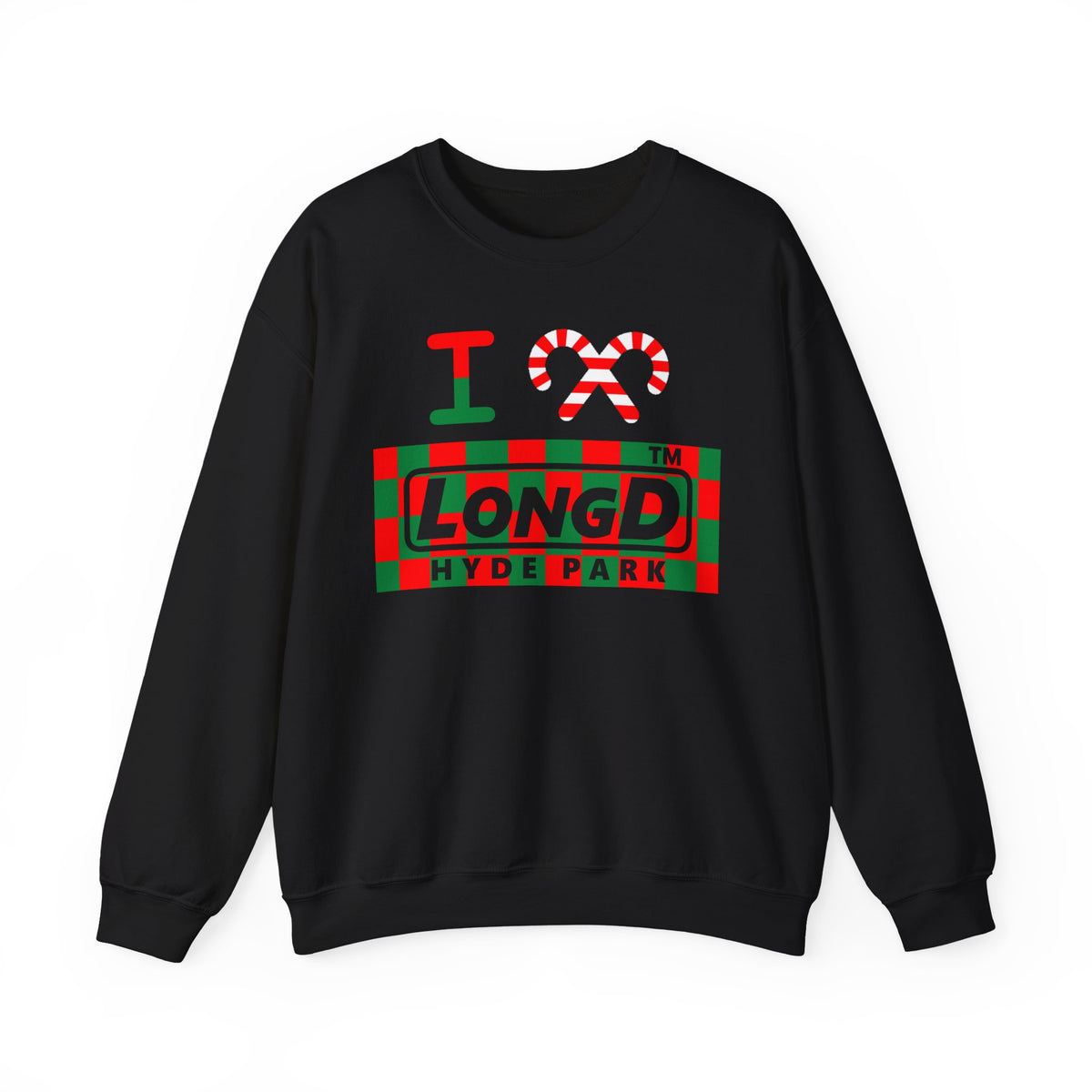 I candy cane LongD Hyde Park negative checkered logo crewneck sweatshirt