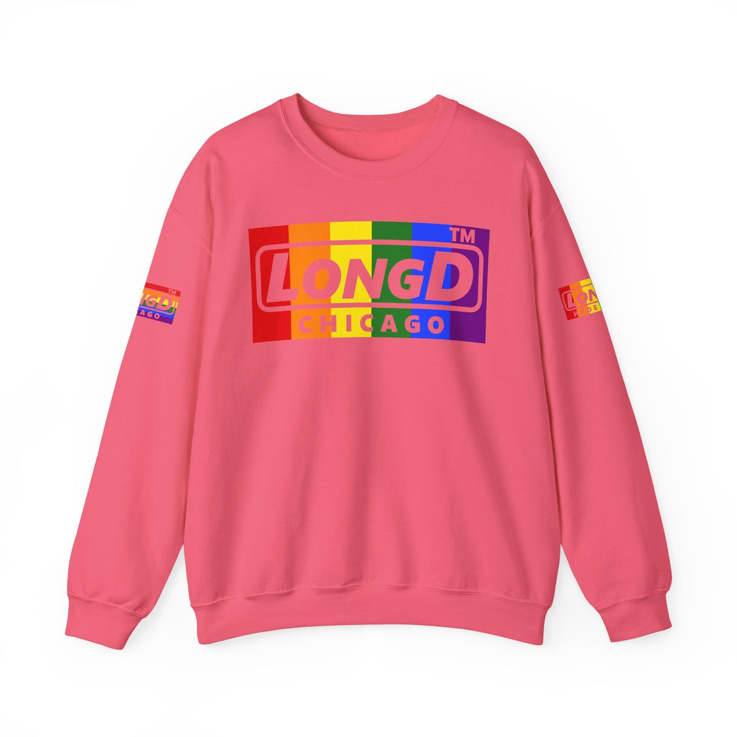 LongD official basic 4-print Chicago logo crewneck sweatshirt with Pride heart