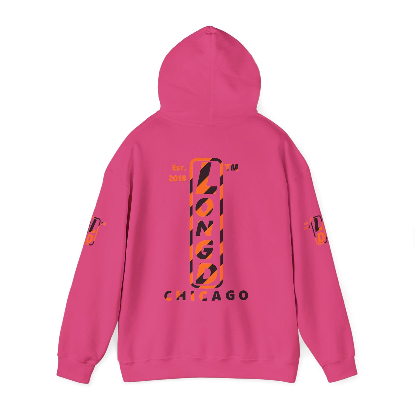LongD Chicago positive upright pixel-weighted 12-striped 4-print logo (Halloween colors) hoodie