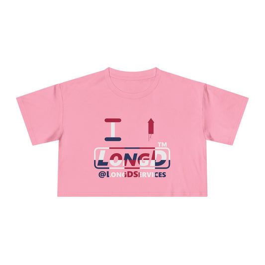 I firecracker LongD positive 2x5 double-breasted front-back tag Logo Crop Tee (Patriotic colors)