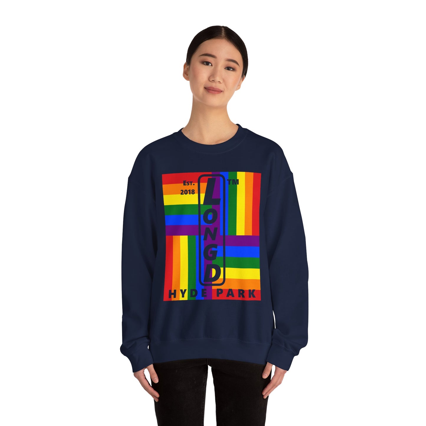 LongD negative windmill Hyde Park upright logo crewneck sweatshirt (Pride colors)