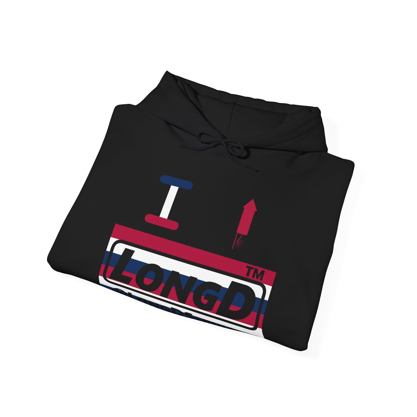 I firecracker LongD® negative horizontal 6-striped tag logo hoodie
