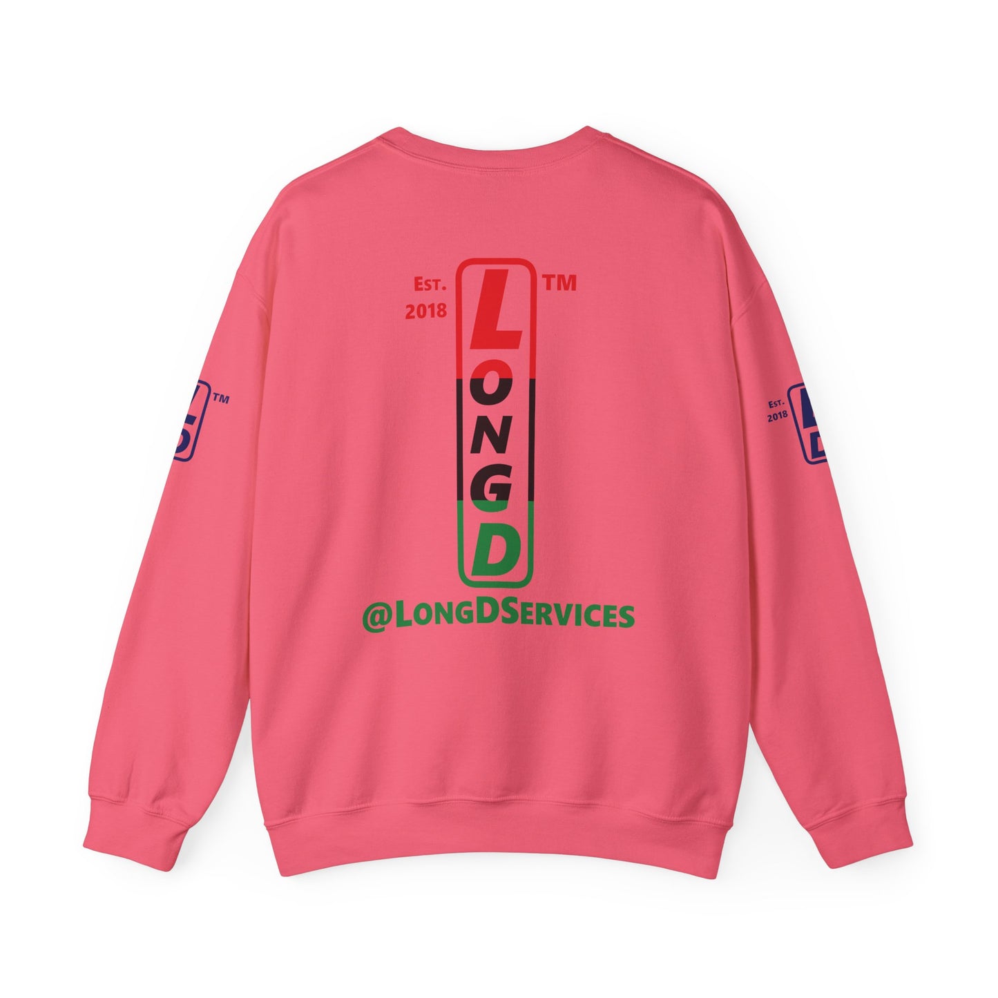 I Fist LongD positive horizontal 3-striped tag upright 4-print logo crewneck sweatshirt