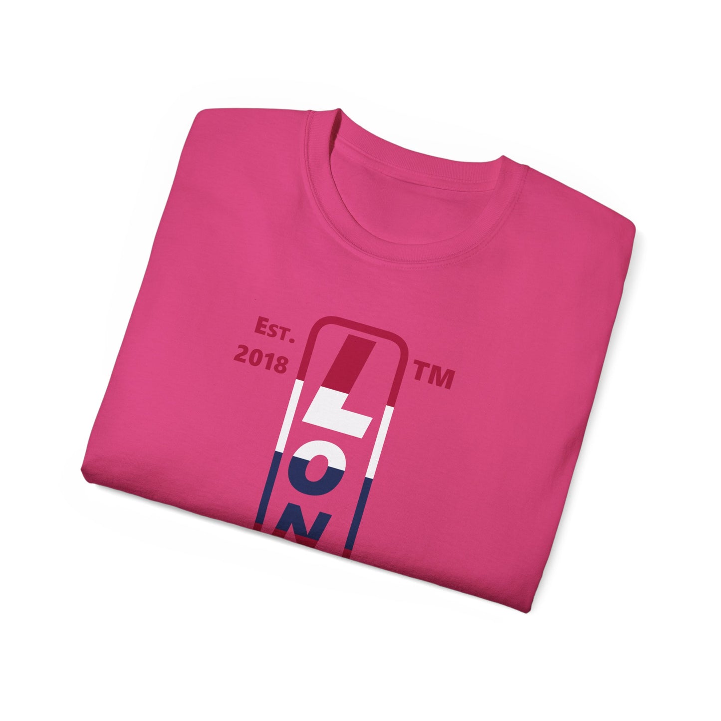 LongD cotton tee positive horizontal 6-striped Hyde Park upright logo (Patriotic colors)