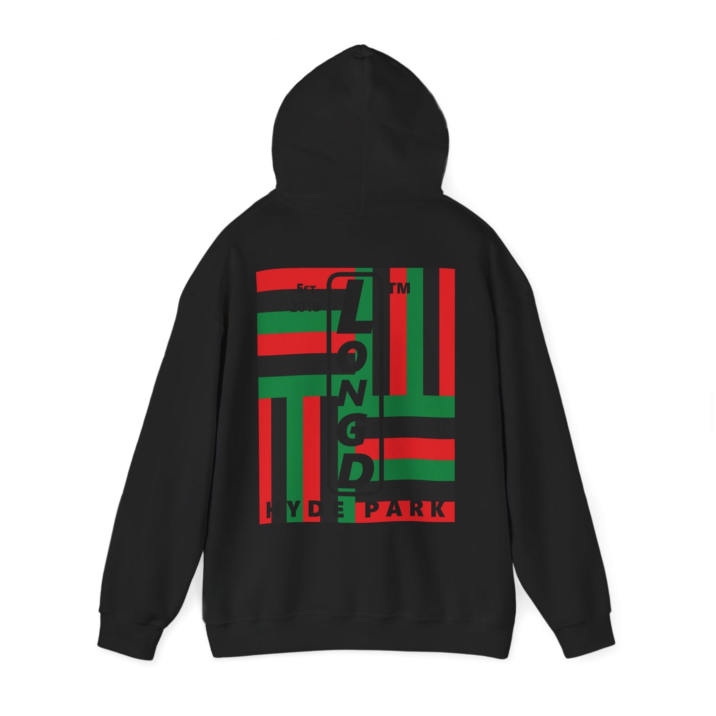 LongD single-breasted negative windmill front-back upright Hyde Park logo hoodie (Juneteenth colors)