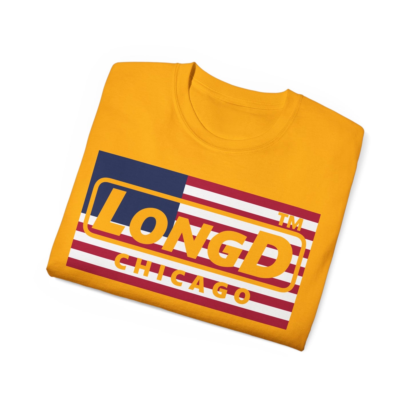 LongD negative flag 4-print Chicago logo cotton tee (patriotic colors)