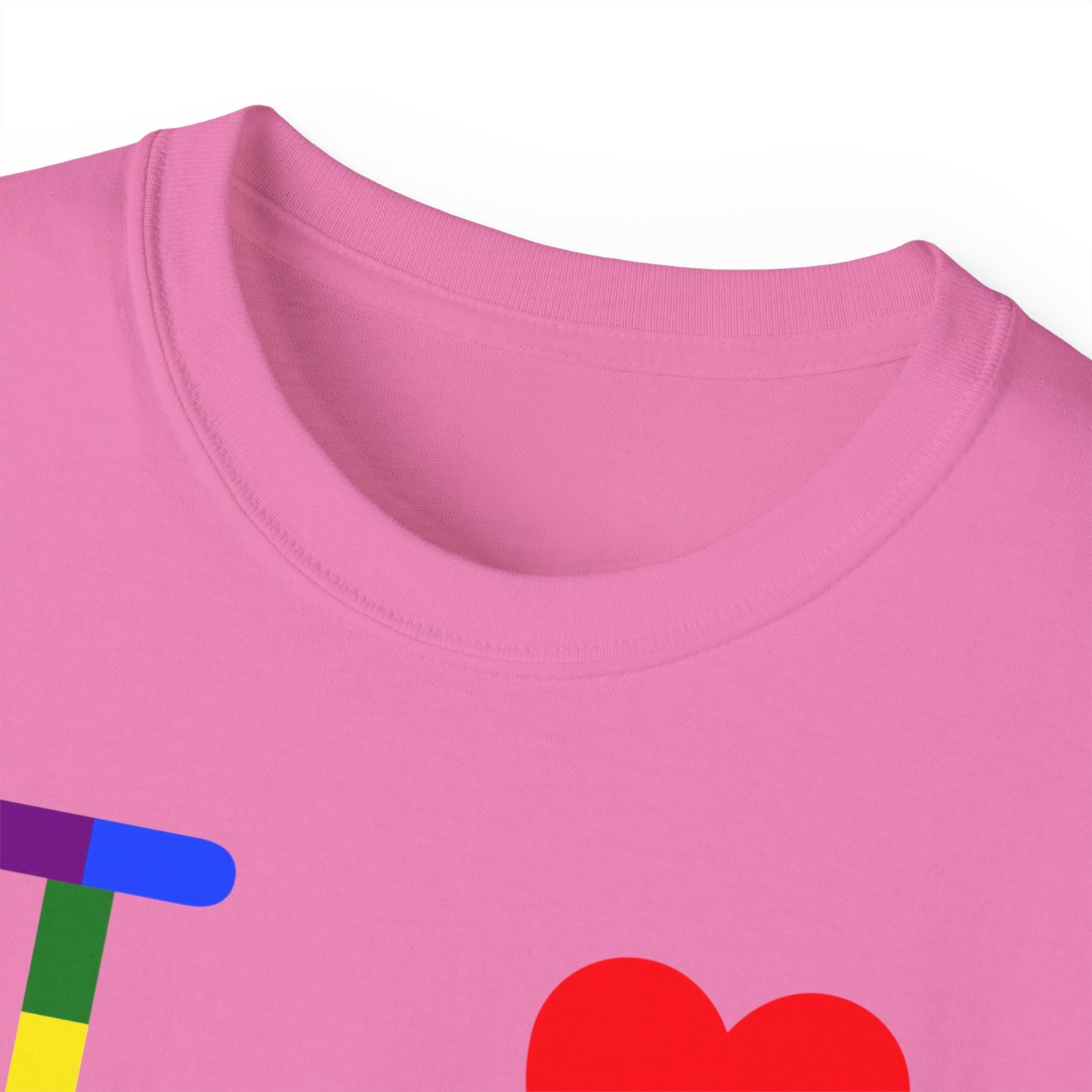 I Luv LongD Cotton Tee positive horizontal striped Hyde Park upright logo (Pride colors)