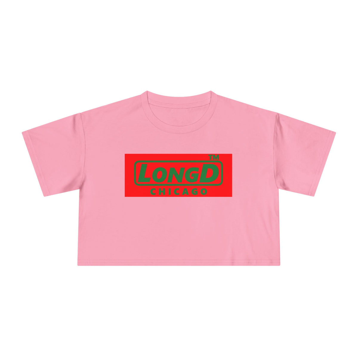 LongD Chicago logo positive green on negative red (Xmas colors) crop tee