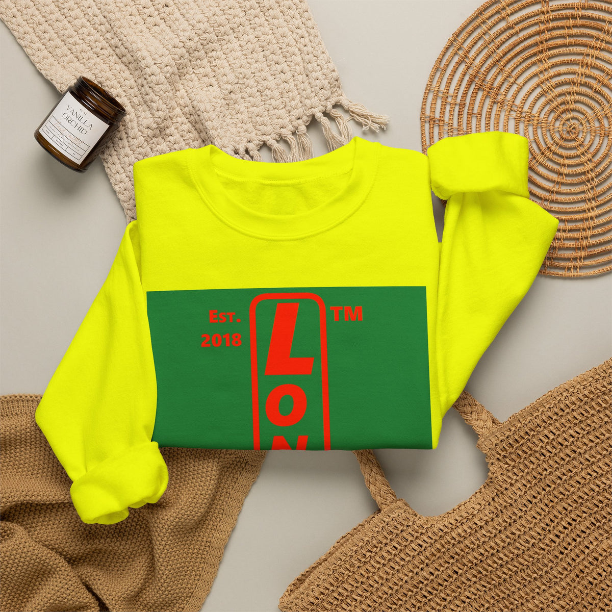 LongD Chicago upright logo positive red on negative green (Xmas colors) crewneck sweatshirt