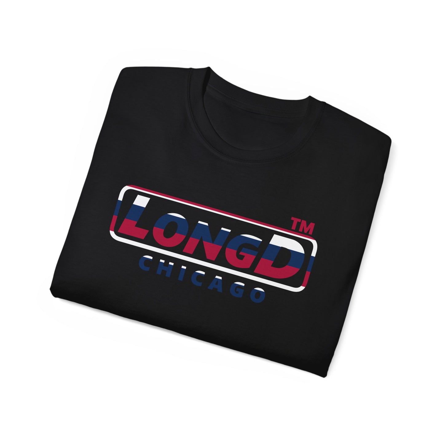LongD positive horizontal 6-striped Chicago logo cotton tee (patriotic colors)