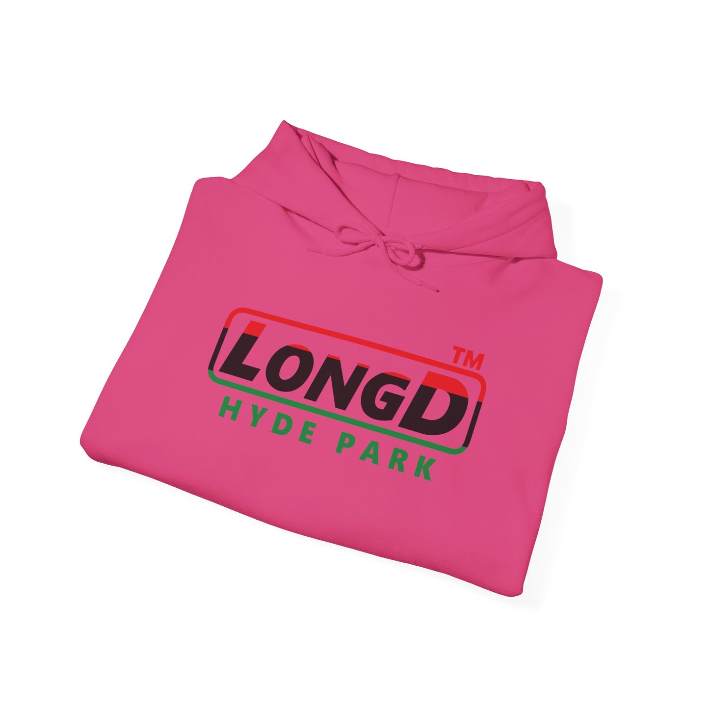 LongD® positive horizontal 3-striped Hyde Park logo Hoodie (Juneteenth colors)