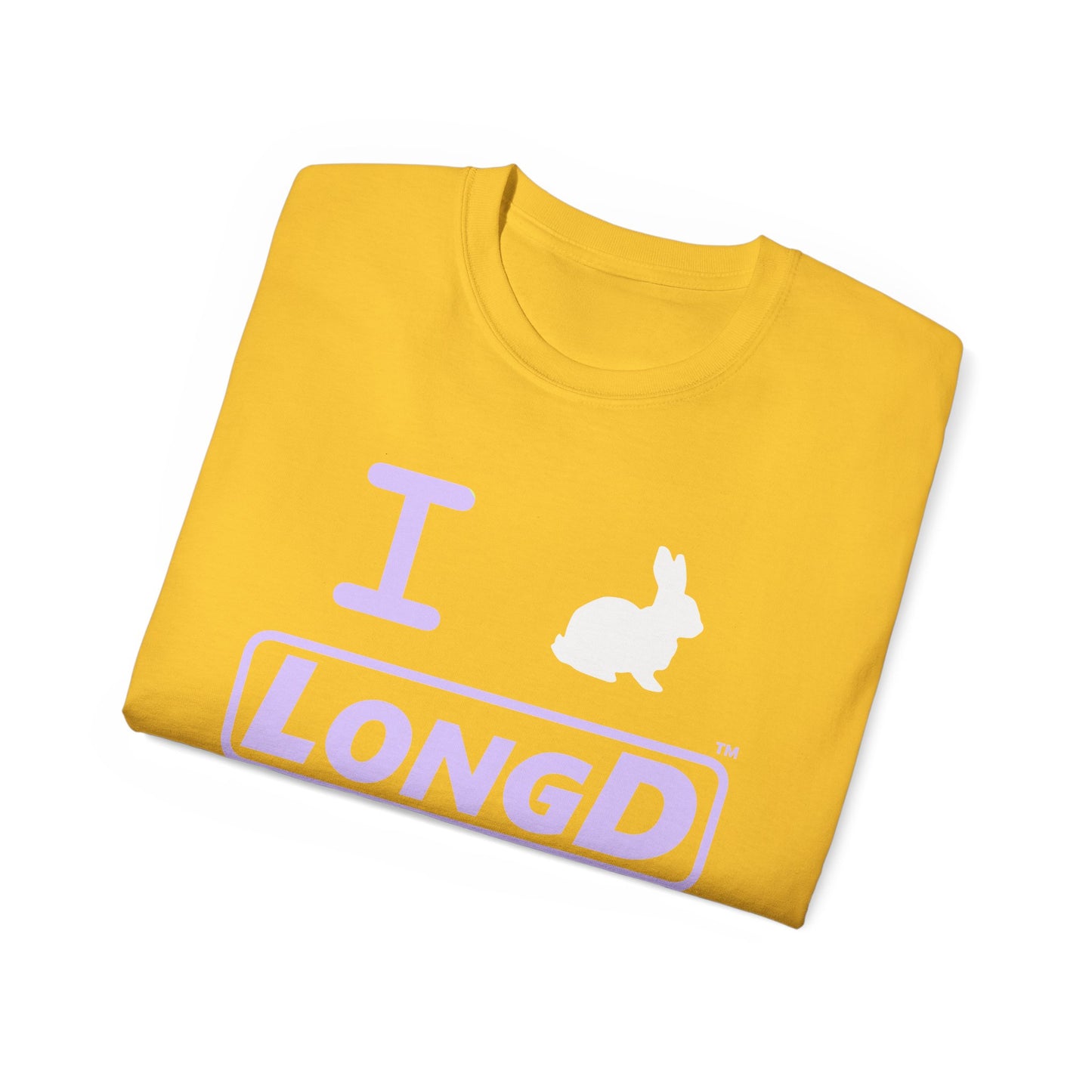 I Bunny LongD® Logo Cotton Tee Easter pastel purple text (white Easter Bunny)