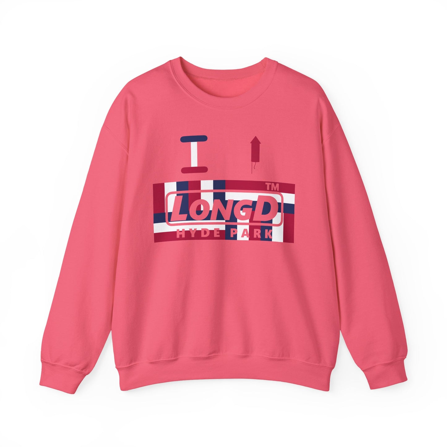 I firecracker LongD negative modified windmill Hyde Park logo crewneck sweatshirt