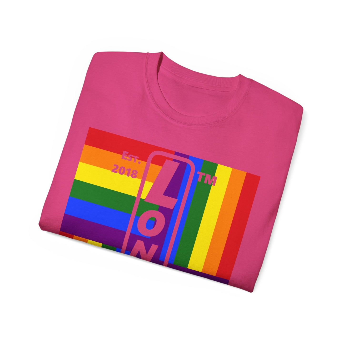 LongD Cotton Tee negative windmill Chicago upright logo (Pride colors)