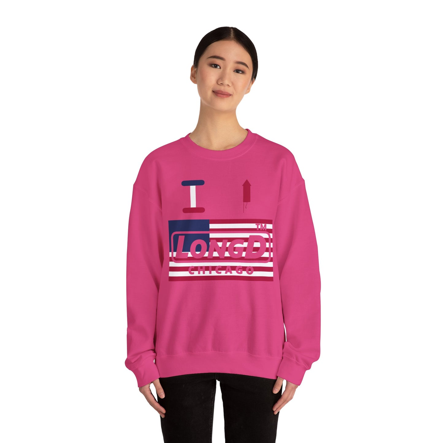 I firecracker LongD negative flag front-back Chicago logo crewneck sweatshirt