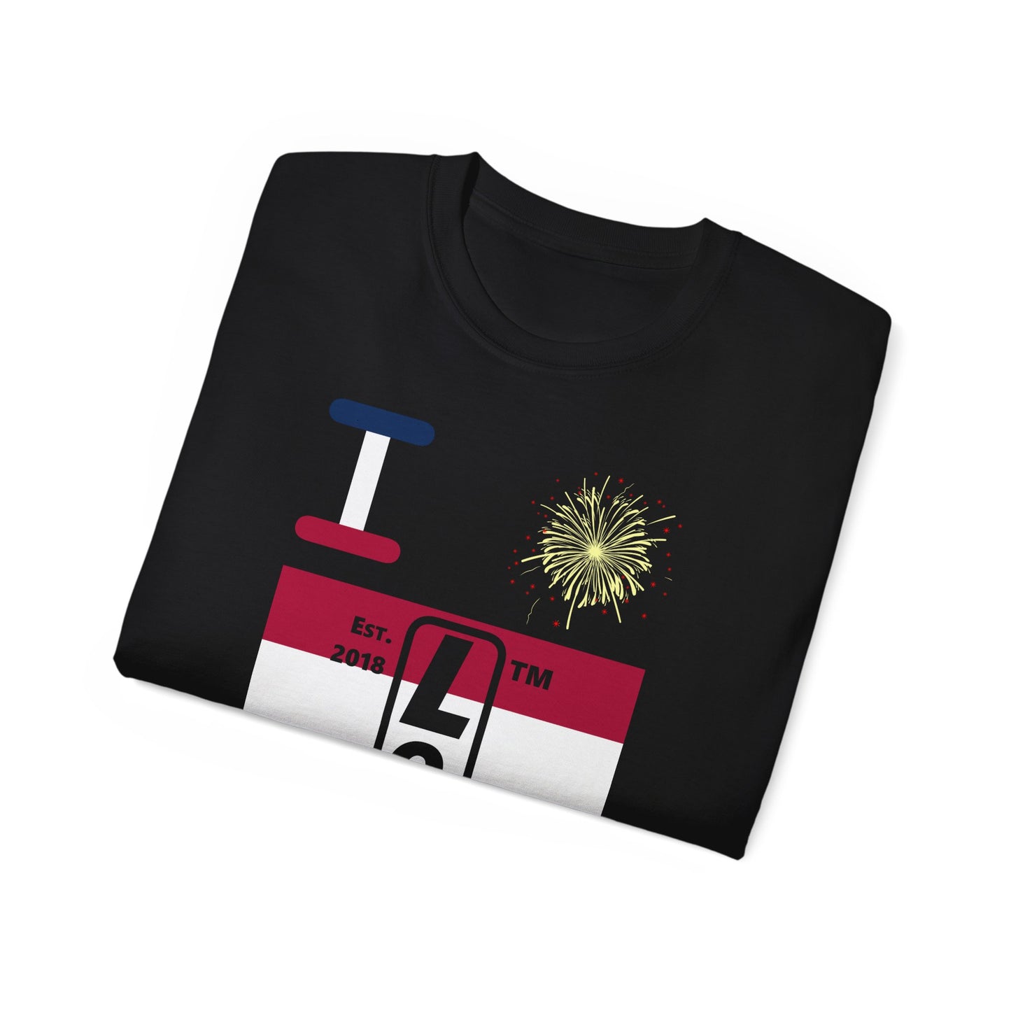 I Burst LongD cotton tee negative horizontal 6-striped Chicago upright logo (Patriotic colors)