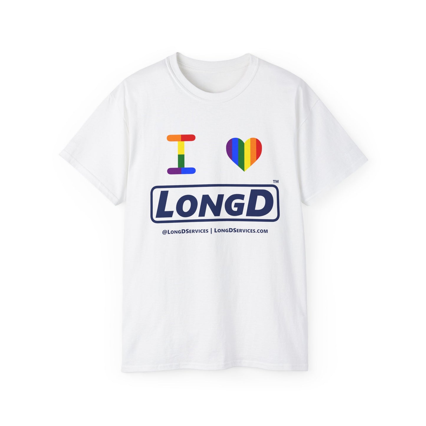 I Luv LongD® Official Logo Cotton Tee Pride rainbow heart and positive text logo