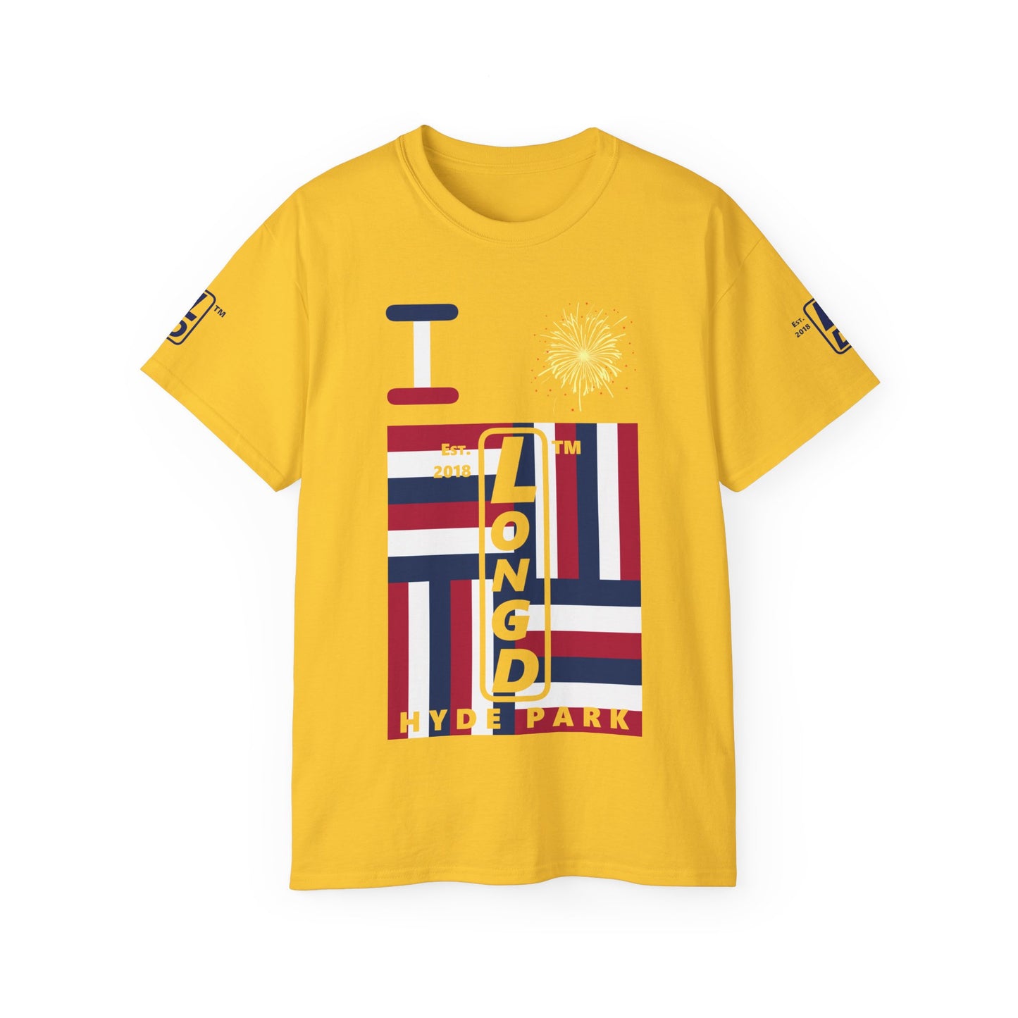 I Burst LongD cotton tee negative windmill 4-print Hyde Park upright logo (Patriotic colors)