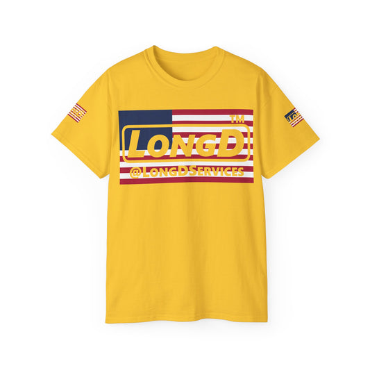 LongD negative flag 4-print tag-domain logo cotton tee (patriotic colors)