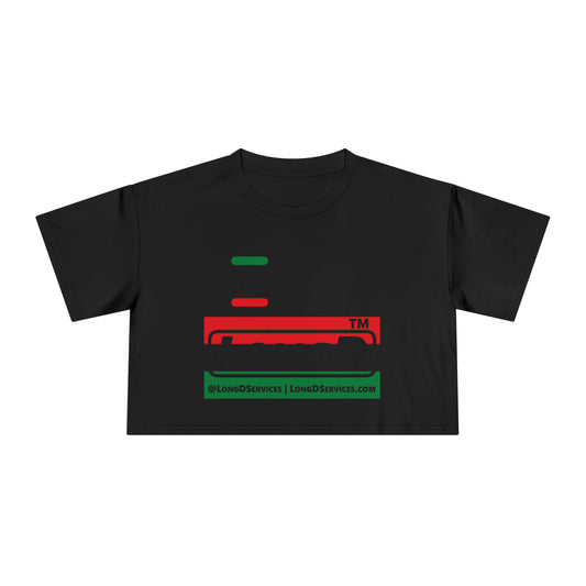 I fist LongD negative horizontal 3-striped tag-domain logo crop tee